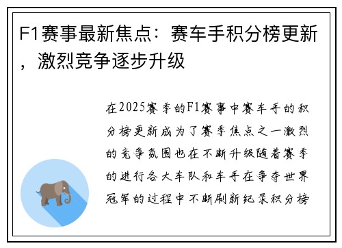 F1赛事最新焦点:赛车手积分榜更新,激烈竞争逐步升级 F1赛事最新焦点:赛车手积分榜更新,激烈竞争逐步升级