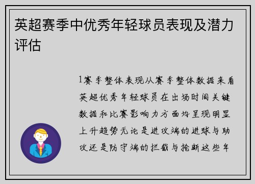 英超赛季中优秀年轻球员表现及潜力评估