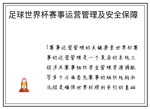 足球世界杯赛事运营管理及安全保障